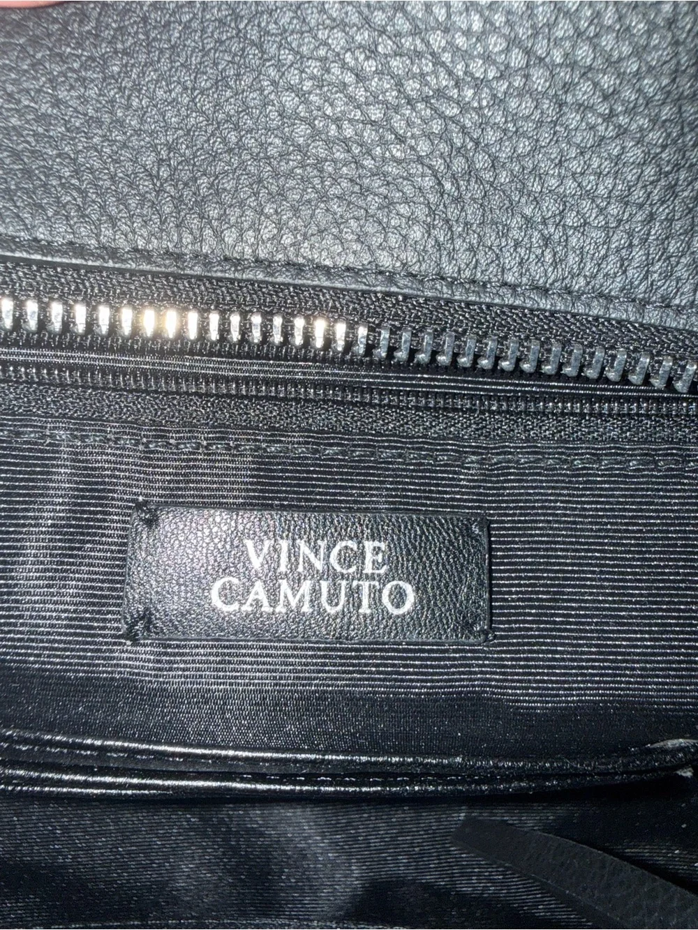 Black Textured Leather Tote Bag with Zip Accents